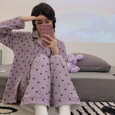 批发[黛琳芬]仿棉女士家居服韩系印花新款<b class='q'>长袖</b><b class='q'>睡衣</b>女两件套批发452