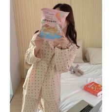 批发黛琳芬仿棉女士家居服韩系印花新款<b class='q'>长袖</b><b class='q'>睡衣</b>女两件套批发452