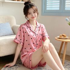 批发黛琳芬冰丝女士家居服韩系印花短袖仿<b class='q'>真丝</b><b class='q'>睡衣</b>女两件套批发456