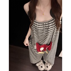 批发可外出可外穿条纹卡通吊带连体衣睡衣女夏季新款卡通睡裙家居服