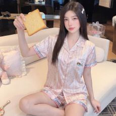 批发黛琳芬冰丝女士家居服韩系提花短袖仿<b class='q'>真丝</b><b class='q'>睡衣</b>女两件套批发458