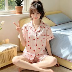 批发[黛琳芬]冰丝女士家居服韩系印花短袖仿<b class='q'>真丝</b><b class='q'>睡衣</b>女两件套批发458