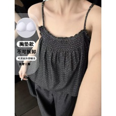 批发[黛琳芬]波点带胸垫吊带长裤<b class='q'>睡衣</b>韩系少女<b class='q'>夏季</b>甜美新款女士家居4