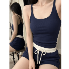 批发[黛琳芬]背心短裤带胸垫女士<b class='q'>睡衣</b><b class='q'>套装</b>韩系夏季两件套家居服467
