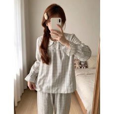 黛琳芬网图娃娃领云朵棉长袖女士睡衣韩系甜美新款两件套家居服