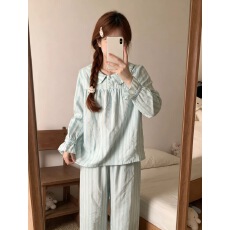黛琳芬网图娃娃领云朵棉长袖女士睡衣韩系甜美新款两件套家居服