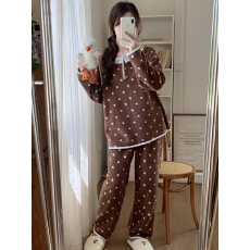批发黛琳芬雪粒绒<b class='q'>女士</b>睡衣套装秋冬季新款保暖花边韩系风圆领家居服