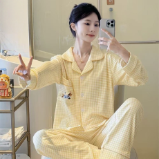 黛琳芬18款印花德绒女士睡衣甜美韩系秋冬季翻领翻领外穿家居服