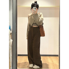 批发特价毛料北极绒小红书图<b class='q'>春秋</b>宽松短款露肩毛衣女软糯外套