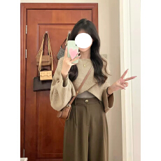 批发特价毛料北极绒小红书图短款开叉毛衣女<b class='q'>春秋</b>宽松设计感外套