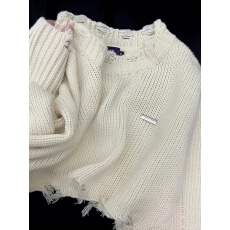 特价毛料人造毛小红书图短款破洞毛衣女春秋宽松破洞毛衣女