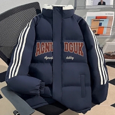 批发可退换(高品质手塞棉不跑棉加厚)冬季宽松印花棉衣棉服面包服女