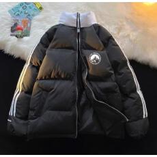 批发可退换甜酷风撞色拼接三条杠宽松外套冬季棉服立领印花面包服女