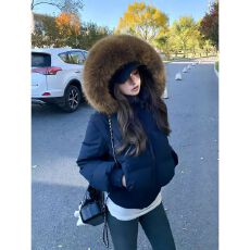 批发成品现货 一件代发 韩系高级感大毛领可拆卸连帽女显瘦<b class='q'>短</b>款外套