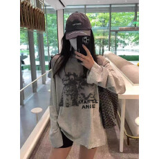 批发现货现配高质量纯棉200克21支精梳精密印花秋季宽松<b class='q'>长袖</b><b class='q'>T</b><b class='q'>恤</b>女