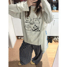 批发现货现配高质量纯棉200克21支精梳精密印花秋季宽松<b class='q'>长袖</b><b class='q'>T</b><b class='q'>恤</b>女