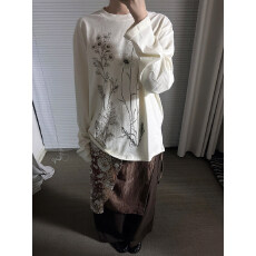 批发现货现配高质量纯棉200克21支精梳精密印花秋季宽松长袖<b class='q'>T</b><b class='q'>恤</b>女