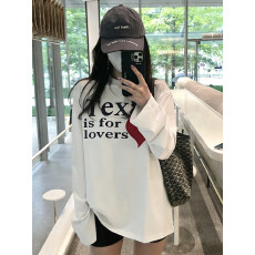 现货现配高质量纯棉200克21支精梳精密印花秋季宽松长袖T恤女