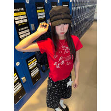 批发原版做法纯棉220克40支食毛+手感有弹力印花修身收腰短袖t恤女