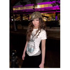 批发原版做法纯棉220克40支奥代尔食毛+手感修身收腰波点印花T恤女