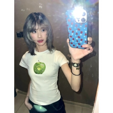 批发原版做法纯棉220克40支食毛+手感有弹力印花修身收腰短袖t恤女