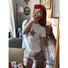 批发原版做法纯棉220克40支食毛+手感有弹力印花修身收腰短袖t恤女