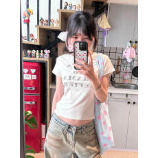 批发原版做法纯棉220克40支食毛+手感有弹力印花修身收腰短袖t恤女