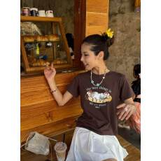 批发原版做法纯棉220克40支食毛+手感有弹力印花修身收腰短袖t恤女