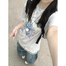 批发高品质纯棉200克精梳紧密手感好爽滑优质做工（前印花）<b class='q'>短袖</b>t恤<b class='q'>女</b>