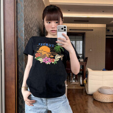 高品质纯棉230克精梳紧密手感好爽滑优质做工前印花短袖t恤女
