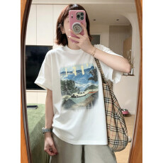 批发高品质纯棉200克精梳紧密手感好爽滑优质做工（前印花）短袖t恤女
