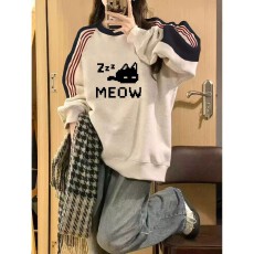 纯棉华棉复合薄款320克/加绒420克布面+手感印花拼色三条杠卫衣女