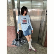 批发高质量纯棉200克21支精梳精密印花秋季<b class='q'>宽松</b>长袖<b class='q'>T</b><b class='q'>恤</b>女