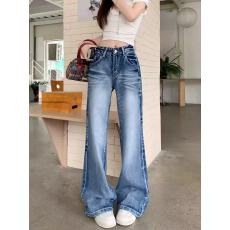 批发美式微喇加绒<b class='q'>牛仔</b>裤女2025秋冬新款辣妹低腰显瘦垂感拖地直筒裤子