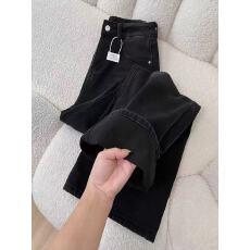 批发加绒加厚黑灰色高腰阔腿<b class='q'>牛仔</b>裤女百搭显瘦宽松垂感做旧拖地直筒裤