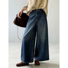 批发美拉德松弛感阔腿<b class='q'>牛仔裤</b><b class='q'>女</b>春秋季美式复古宽松显瘦大裤脚直筒<b class='q'>长裤</b>
