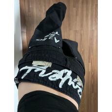 批发美式复古双腰头字母印花牛仔<b class='q'>裤</b>子女个性辣妹宽松bf慵懒风拖地<b class='q'>裤</b>潮