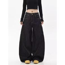 批发潮牌美式复古小众弯刀香蕉牛仔裤男女款秋冬宽松阔腿大口袋工装裤