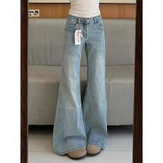 批发美式<b class='q'>牛仔裤</b>浅色秋夏季不贴腿新款宽松阔腿显瘦垂感<b class='q'>直筒</b>喇叭长裤裤