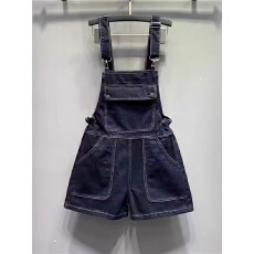 批发深蓝色休闲减龄大口袋<b class='q'>牛仔</b>背带裤女夏季新款高腰显瘦a字连体短裤