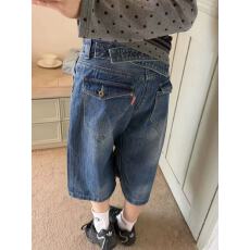 批发美式高街复古竹节巴黎扣水洗七分牛仔裤<b class='q'>男</b>女cleanfit宽松百搭<b class='q'>短裤</b>