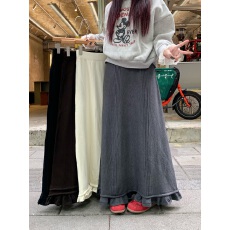 批发实拍 2025安迪绒高腰超带垂感木耳边休闲半身裙