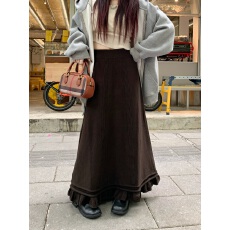 批发实拍 2025安迪绒高腰超带垂感木耳边休闲半身裙