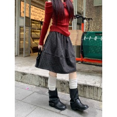 批发实拍 2025松紧腰植绒爱心设计感五分半身裙