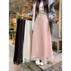 批发实拍 2025高腰超垂花边拼接设计感加绒加厚A字半身裙长裙