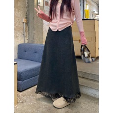 批发实拍 2025高腰超垂花边拼接设计感加绒加厚A字半身裙长裙