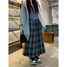 批发实拍 2025学院风格子毛呢加厚百褶裙半身裙