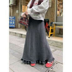 批发实拍 2025新款高腰A字垂感荷叶边半身裙<b class='q'>长裙</b>