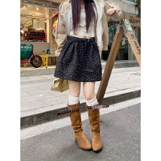 批发实拍 2025韩系ins毛呢拉链设计感碎花A<b class='q'>字</b>伞<b class='q'>裙</b><b class='q'>半身裙</b> 配腰带