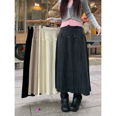 批发实拍 2025减龄立体感蝴蝶结装饰针织百褶裙半身裙